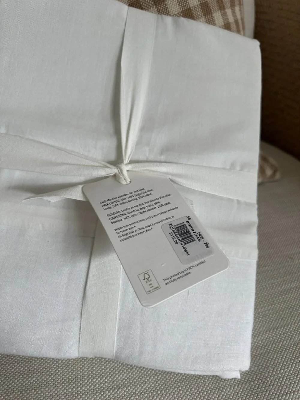 Pottery Barn Belgian Flax Linen Bed Skirt in White Size Twin/Twin XL